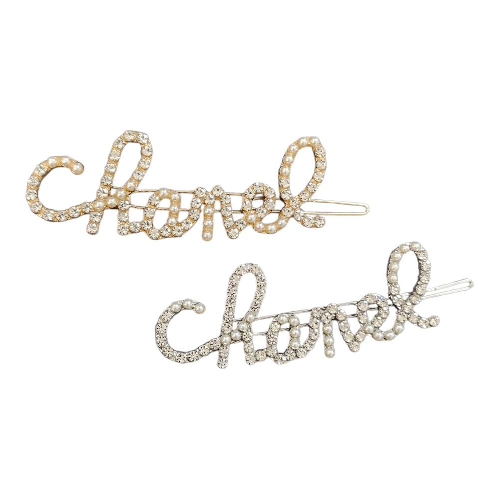 NEW Rhinestone & Pearl Hair Clips GOLD TONE